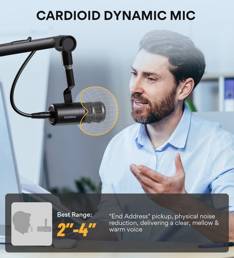 MAONO XLR Podcast Microphone, Cardioid Studio Dynamic Mic for Vocal Recording, Streaming, Voice-Over, Voice Isolation Technology, Metal Mic, Works for Audio Interface, Mixer, Sound Card-PD100 PD100 XLR Microphone