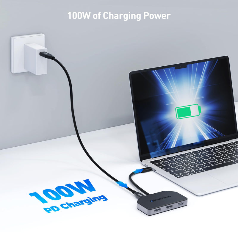 Cable Matters 4K@60Hz Triple Display USB C MST Hub (2X DisplayPort 1.4, 1x HDMI 2.0), with 100W Charging for Windows - Not Compatible with macOS