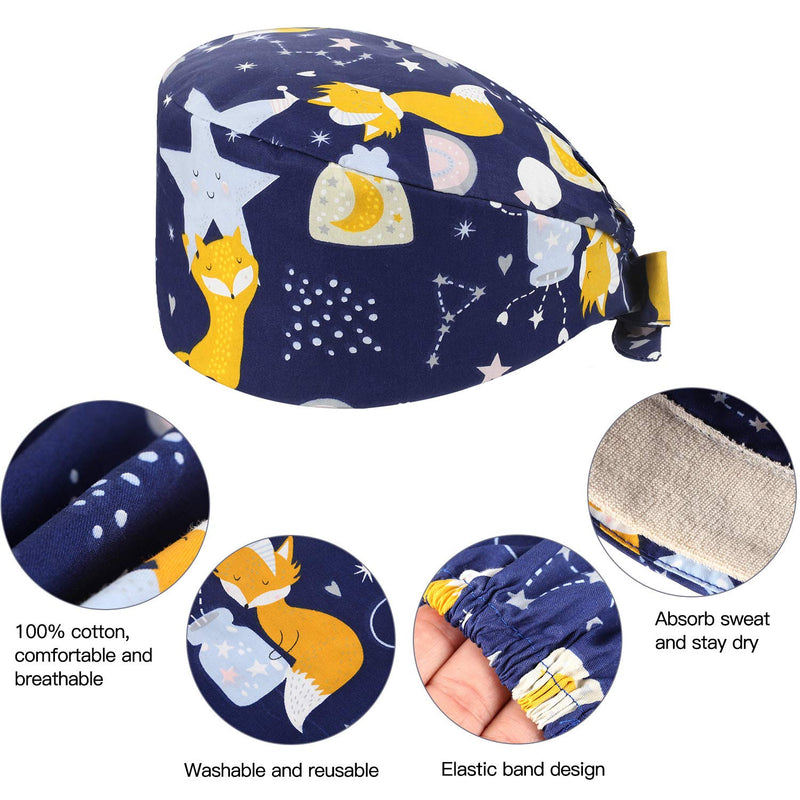 SATINIOR 4 Pack Scrubbing Cap Printed Full Turban Hat Adjustable Full Hair Cover Unisex Doctor Cap with Sweatband for Beauty Worker Personal Care Needs