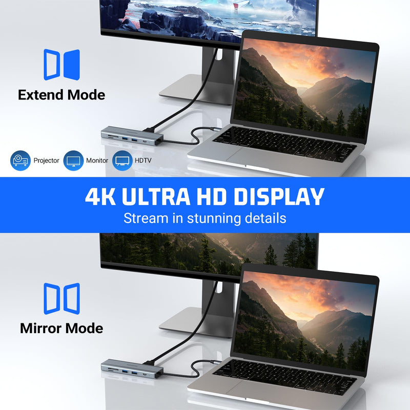10 in 1 USB C Docking Station, USB C Hub USB C Adapter with 4K HDMI LAN RJ45, USB C 3.0, 100W PD, 2 USB A 3.0, 2 USB 2.0, SD/TF Ports