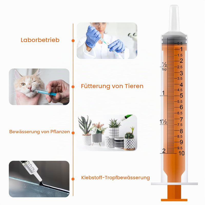 Pack of 14 Syringes with Lid, Multiple Colors, Colostrum Syringes, 10 ml, Multiple Individually Packed, Disposable Syringes for Laboratory, Liquid Measurement and Dispensing, Animal Feeding