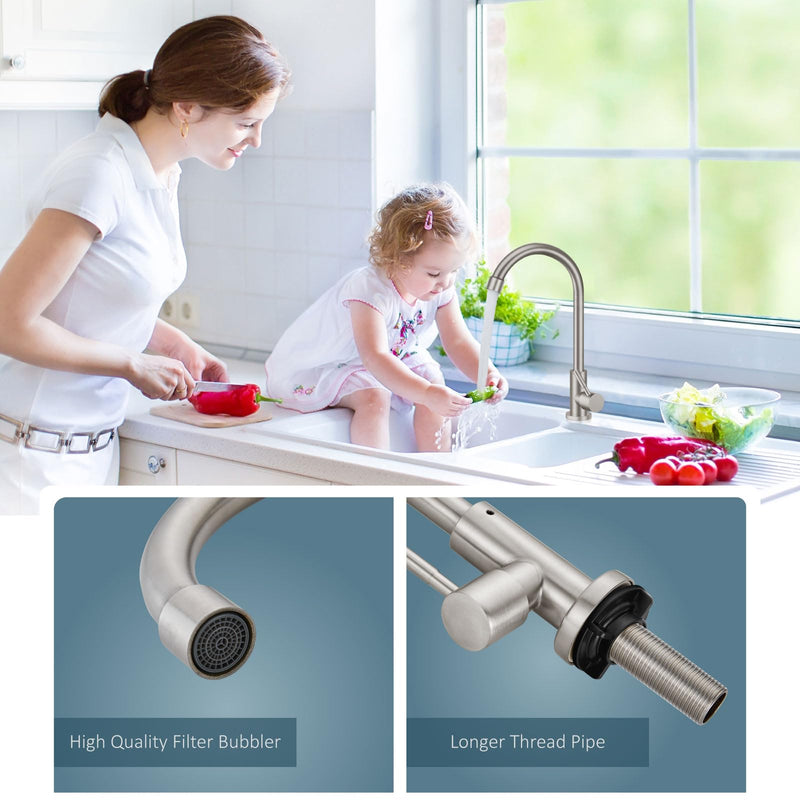 Aolemi Cold Water Only Kitchen Faucet Brushed Nickel Sink Faucet 304 Stainless Steel Faucet High Arc Single Handle