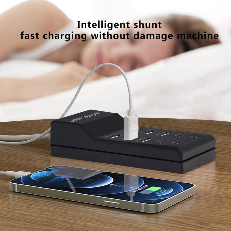 USB Charger,50W USB Charging Station with 10-Port (6 USB-A Port & 4 USB-C Port) Compatible with iPhone 15/14/13/12/11/X/8/7/6 Phones, Watch,Tablets, Smartphones Black 6USB-A&4USB-C Ports-black