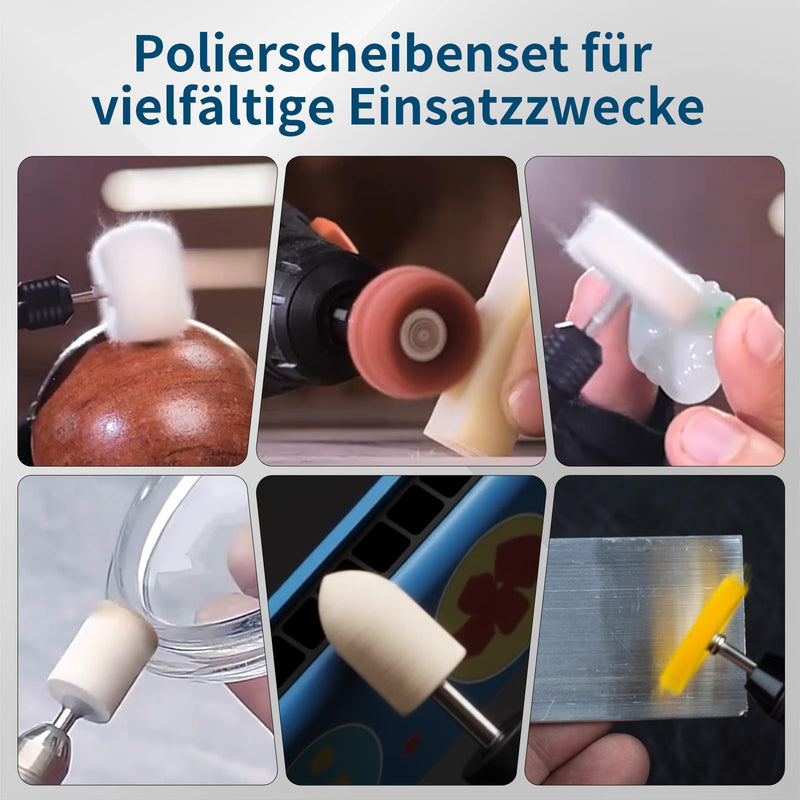 Wool Felt Polishing Discs Polishing Set for Dremel | 136 Pieces Mounted Polishing Attachments with 3 mm Shaft | Includes 2 x Polishing Paste & Storage Box | For Metal, Glass, Jade, Bicycle