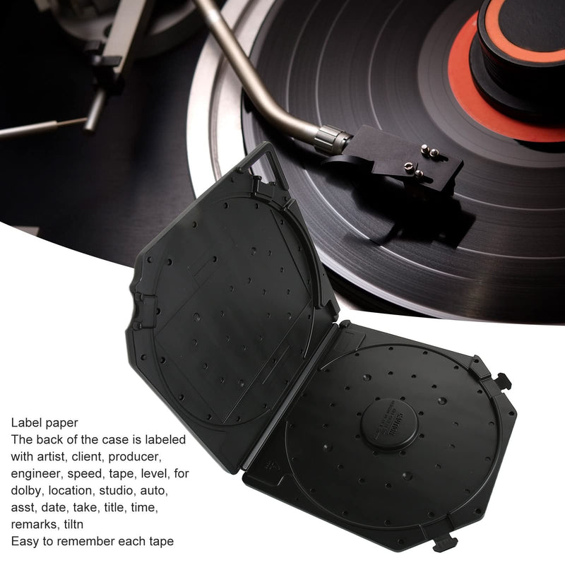 10 Inch Empty Tape Reel Storage Box, Reel to Reel Tape Storage Boxes with Label Paper and Carry Handle, Scratch Resistant Full , for Sound Tapes (Black) Black