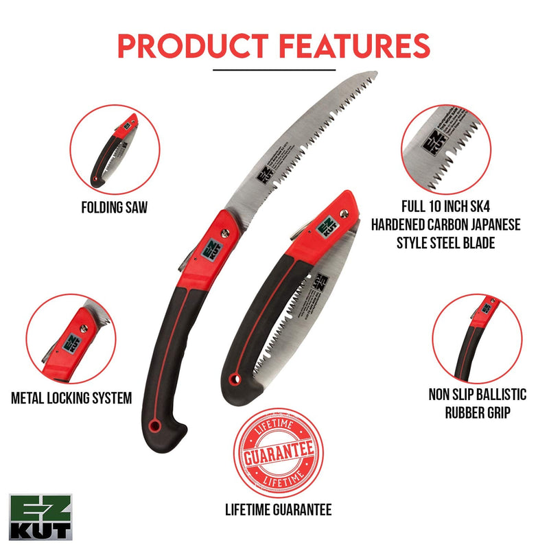 EZ KUT Wow Folding Saw 10 Inch - Foldable Hand Saw for Trees and Wood Cutting - Folding Pruning Saw for Tree Trimming - Pocket Saw Steel Wow Saw