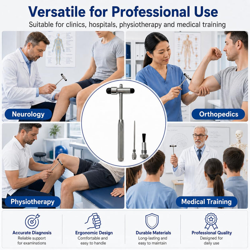 Neurological Reflex Hammer with Integrated Brush & Needle, Double Head ABS Ergonomic for Muscle Reflexes & Percussion - Comprehensive Neurological Examination