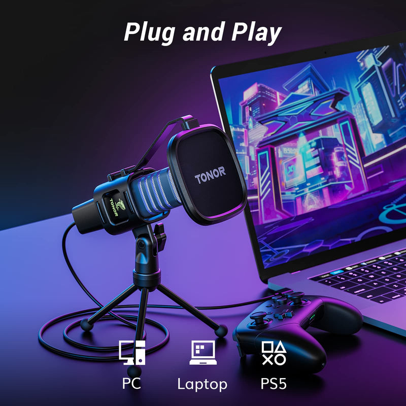 TONOR RGB USB Microphone, Cardioid Condenser Computer PC Mic with Tripod Stand, Pop Filter, Shock Mount for Gaming, Streaming, Podcasting, YouTube, Twitch, Compatible with Laptop Desktop,TC30 with RGB TC30S
