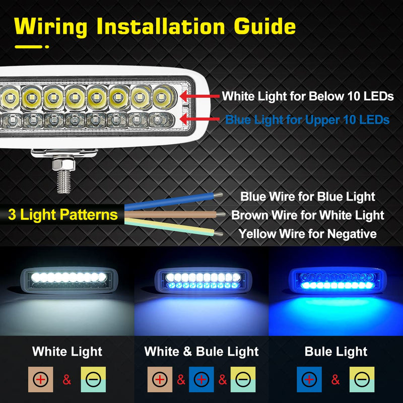 WFPOWER LED Marine Boat Lights, 6.3Inch White & Blue Spreader 2 In 1 Deck Spot Light IP67 Waterproof Double Row T-Top Dock Fog Spotlights for Pontoon Boat Fishing Accessories Truck 12V 24V (2 Pack) Blue & White Light