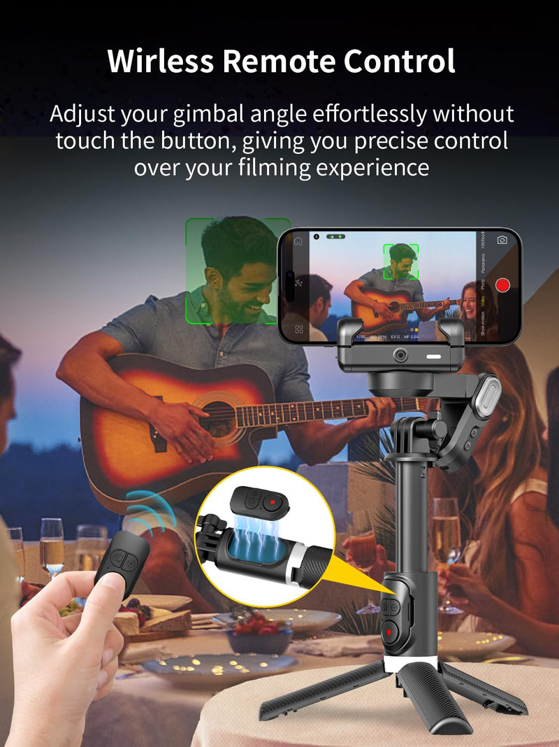 Gimbal Stabilizer for Smartphone, 2-Axis Phone Gimbal w/360° Rotation for iPhone/Andriod Sefie Stick Tripod w/Auto Face Tracking and Wireless Remote for TIK Tok YouTube Vlogging-M1 Pro Black
