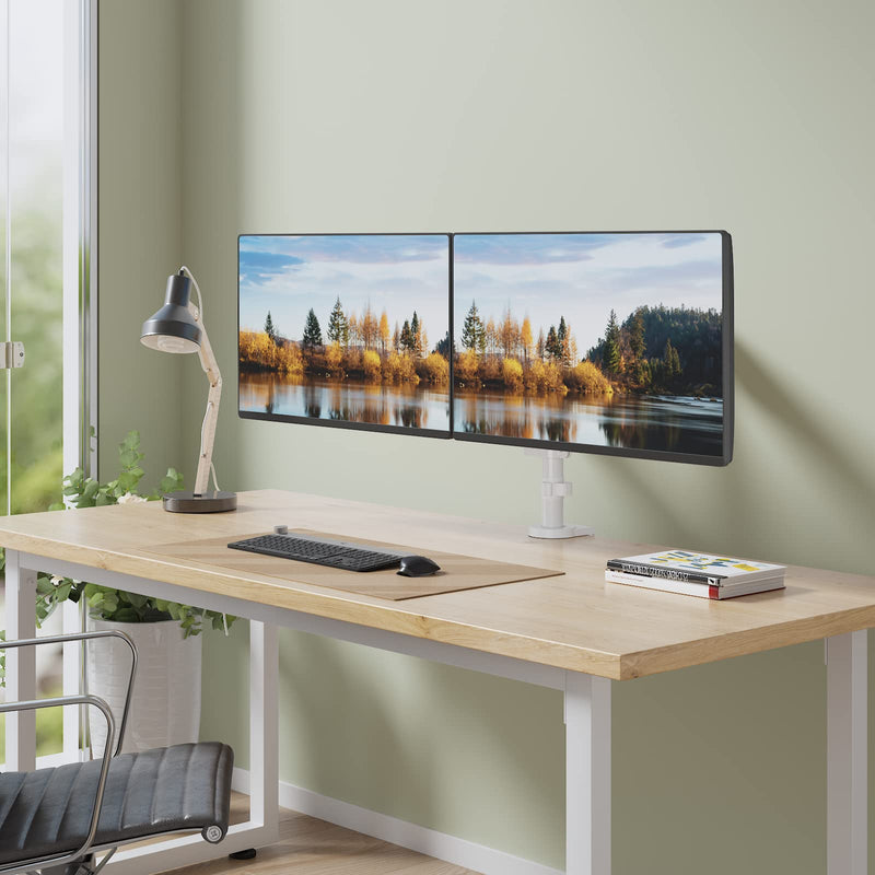 WALI Dual Monitor Mount, Adjustable Gas Spring Arms Desk Mount for 2 Monitors up to 32 inch, 17.6lbs Weight Capacity, Mounting Holes 75 x 75mm or 100 x 100mm (GSDM002W), White 32inch