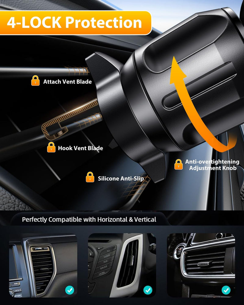 Car Phone Holder[Military-Grade 360°Suction Cup]Phone Holders for Your Car Universal Accessories Air Vent Dashboard Windshield Phone Mount Automotive Cradles Fit for iPhone Android Smartphone Car Phone Mount