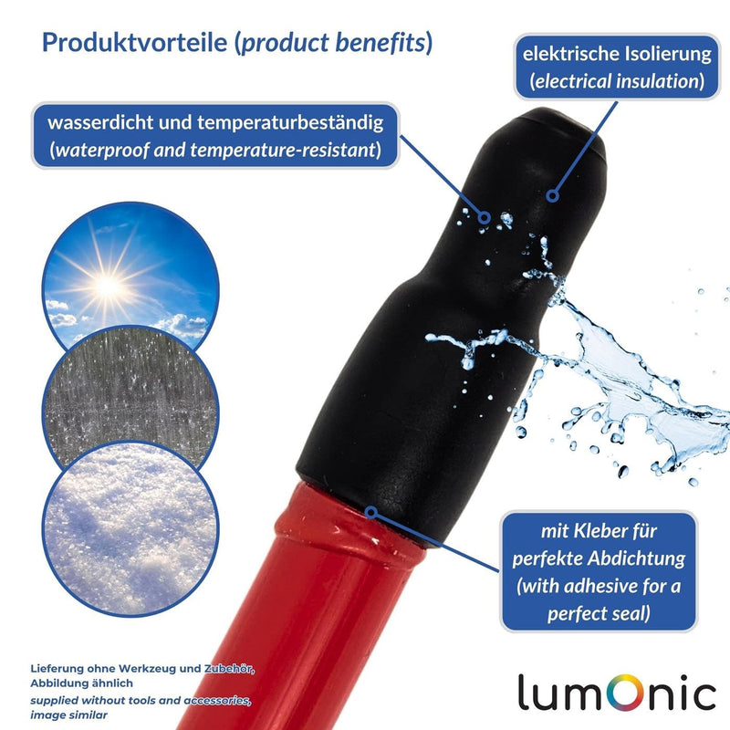 Lumonic I Heat Shrink End Cap with Adhesive I 20 -> 6 mm I Black I Ratio 3:1 I Crosslinked Polyolefin I Shrink Cap I for Cables, Pipes and Ropes 20mm - 6mm