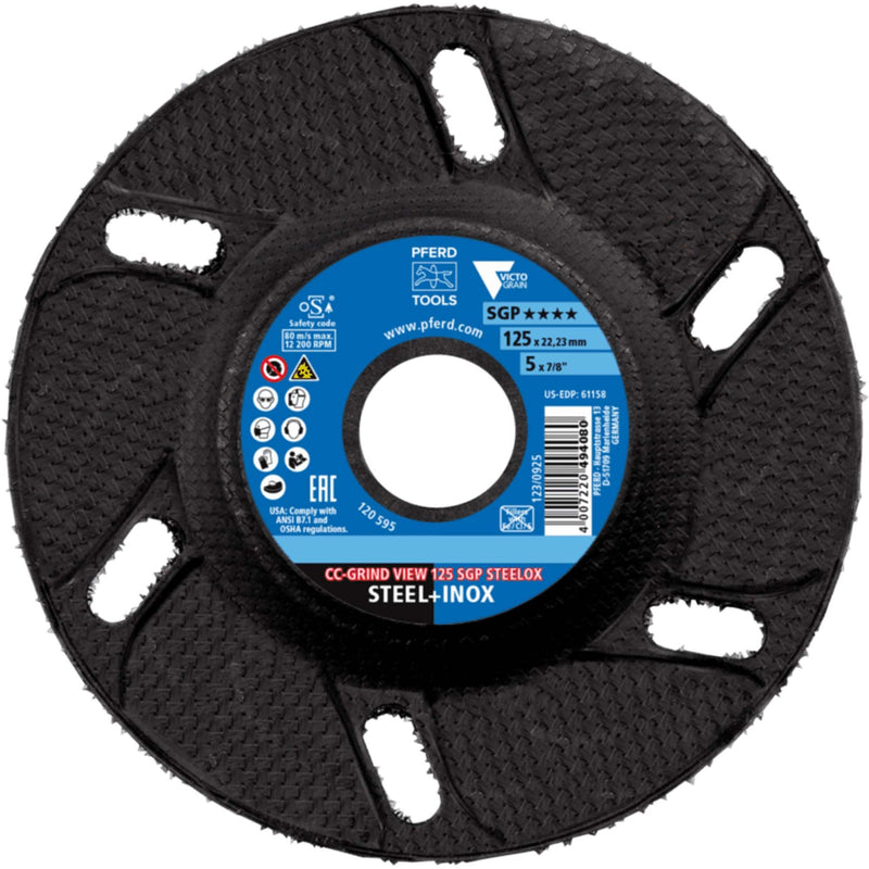 PFERD Tools CC-GRIND VIEW - 10x CC-GRIND VIEW Sanding Discs 125 x 22.23 mm Special Line SGP Steelox for Steel/Stainless Steel 64196126 - High Performance Sanding Disc for Aggressive Grinding