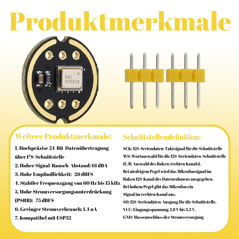 INMP441 3 Pack All-Sided Microphone Module, High Sensitivity, Compatible with ESP32 Sensors, Sensor