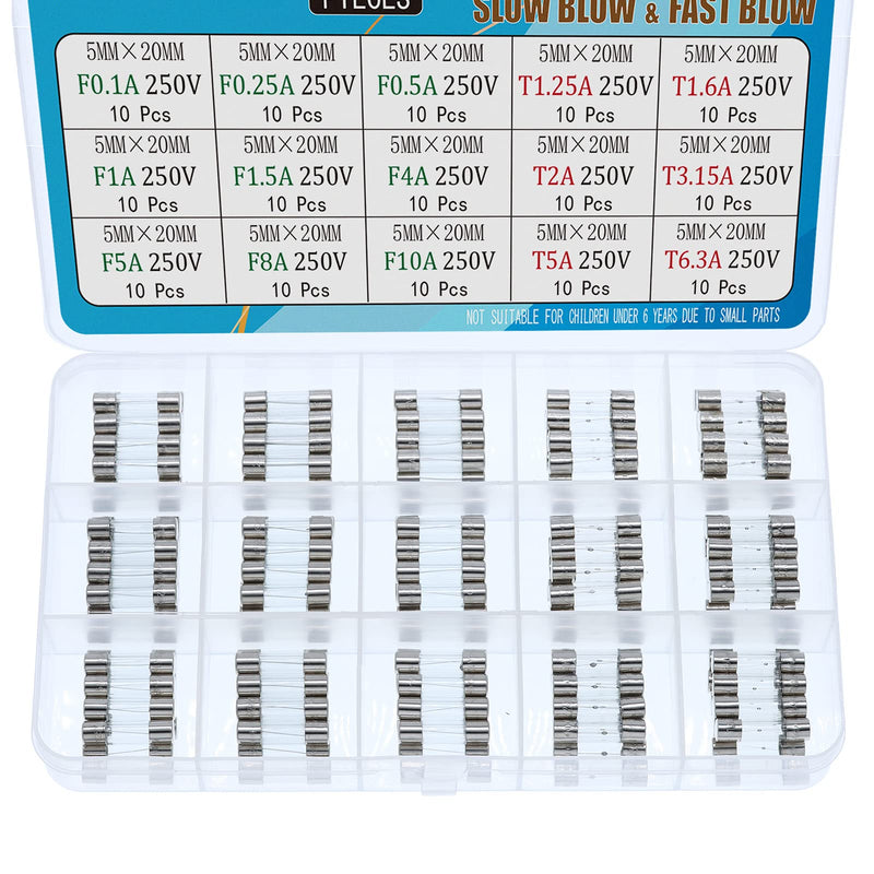 AUKENIEN 15 value glass fuse mixed assortment set 250 V 5