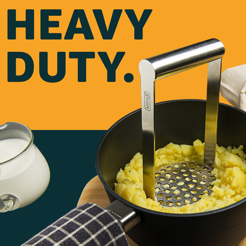 LURCH Germany Heavy Duty Potato Masher With Horizontal Handle | Avocado Masher | Versatile Food Masher For Vegetable | Made of Durable Stainless Steel | 7.5 Inches - Silver