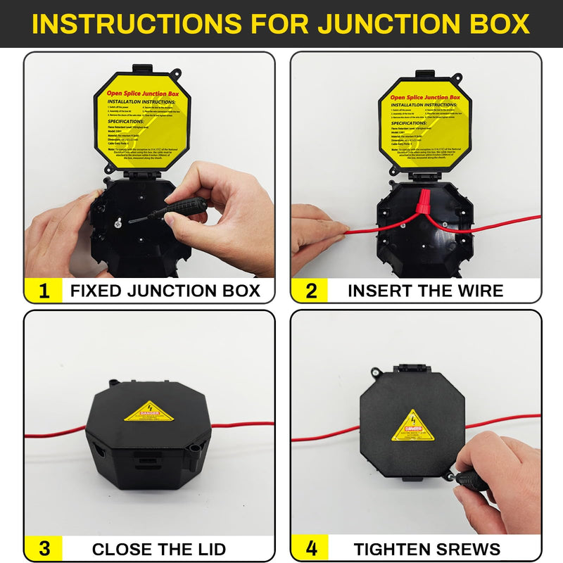 MIARALA Black Open Splice Junction Box (6 Pack) | Splice Box Wire Electrical Junction Box with Cover V0 Flame Retardant Rating(Highest Level) 6 pack