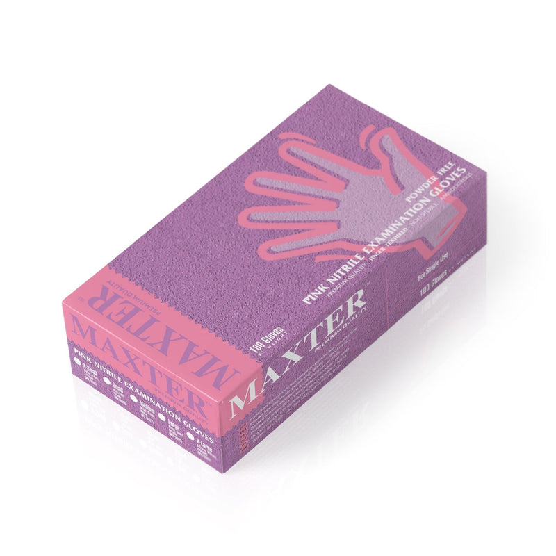Nitrile Gloves Powder Free Pink Reinforced Durable Disposable Gloves Medical Diagnostic Gloves for Cooking Workshop Size M Pack of 100