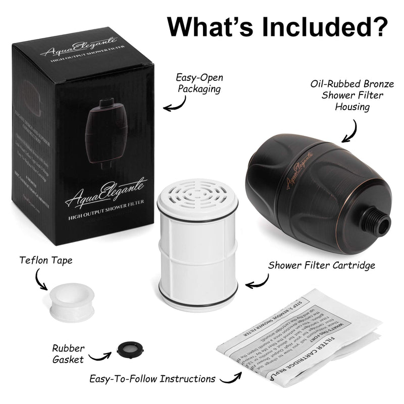 Aqua Elegante Shower Water Filter - Chlorine Showerhead Filters Using Only Proven Ingredients, Universal Home Purifier And Filtered Softener System Best for Skin and Hair - Oil-Rubbed Bronze Oil Rubbed Bronze Full Filter System