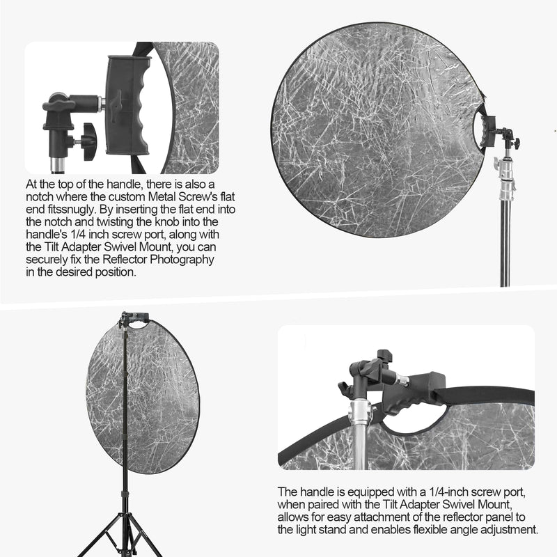 32 Inch (80cm) Photography Reflector, Collapsible Light Reflector with Bag & tilt Adapter, 5 in 1 Handle Reflector for Studio & Outdoor Lighting -Translucent, Silver, Gold, White and Black