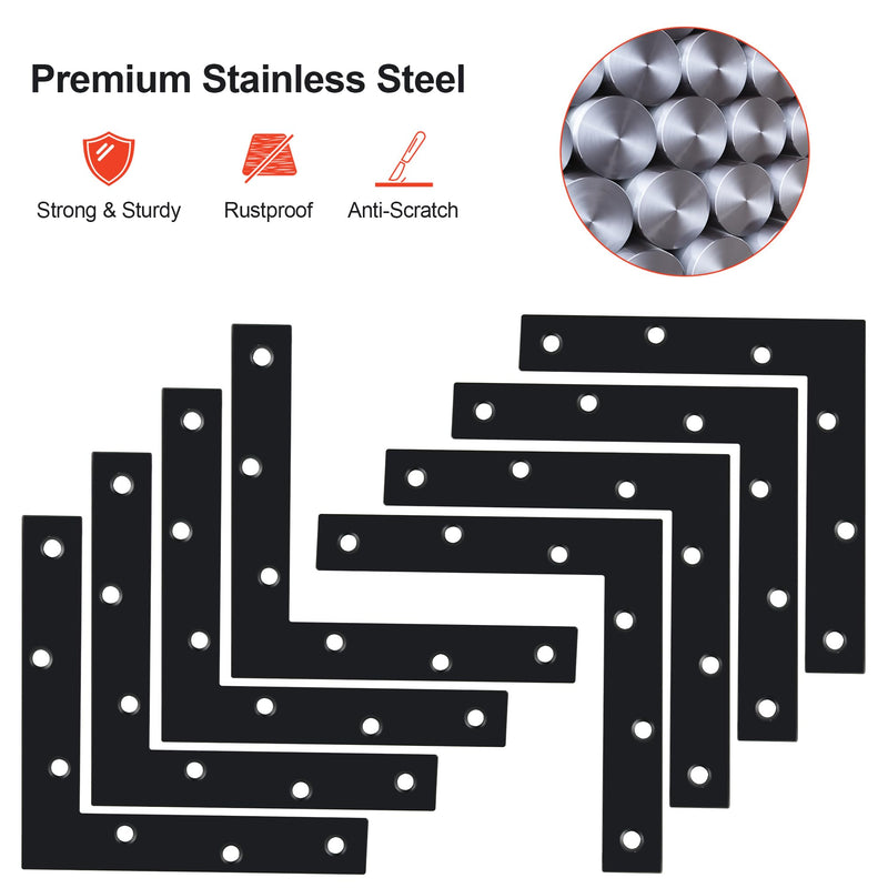 SAYAYO L Brace, 120x120mm / 5" x 5" Metal L Mending Plate L Flat Plate Bracket Stainless Steel Right Angle Corner Brace for Wood Matte Black (10 PCS ) 120x120mm-10pcs L Shape