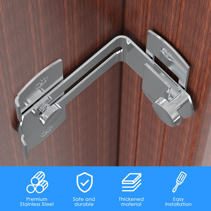 90 Degree Stainless Steel Latch, Protect Privacy - Security Barn Door Lock, Hook Lock Latch for Barn, Garden, Bathroom, Outdoor, Garage, Window, Sliding Door(2 Silver) 2 silver