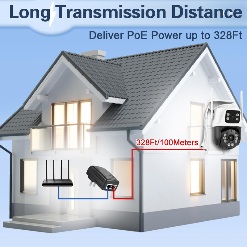 KERUI 48V PoE Injector 100Mbps Ethernet Power Supply PoE Injector POE Adapter Injector IEEE 802.3af Compliant for IP Cameras, IP Phone, PoE Devices