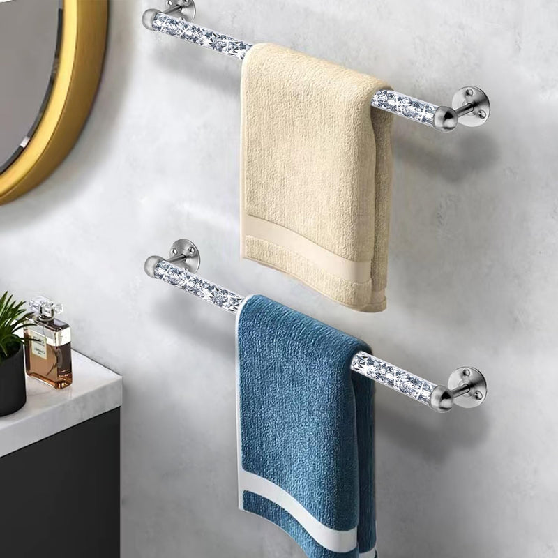 Meetart Crushed Diamond Glass Towel Bar for Bathroom,Set of 2 Towel Rods Wall-Mounted ,Towel Racks for Bath Towels,Hand Towels(15.5”) 15 inch Silver