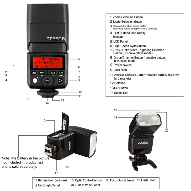 GODOX TT350F Flash for Fujifilm Camera, 2.4G Wireless GN36 HSS 1/8000s TTL Camera Flash Speedlite Compatible for Fuji Digital Camera X-Pro2 X-T20 X-T2 X-T1 XPro1 X-T10 X-E1 X-A3 X100F X100T