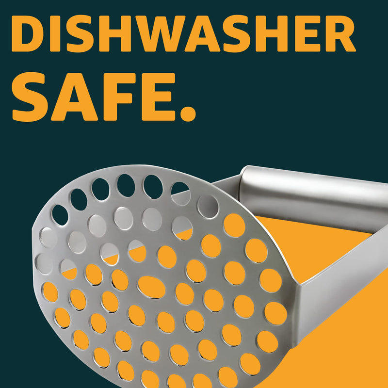 LURCH Germany Heavy Duty Potato Masher With Horizontal Handle | Avocado Masher | Versatile Food Masher For Vegetable | Made of Durable Stainless Steel | 7.5 Inches - Silver