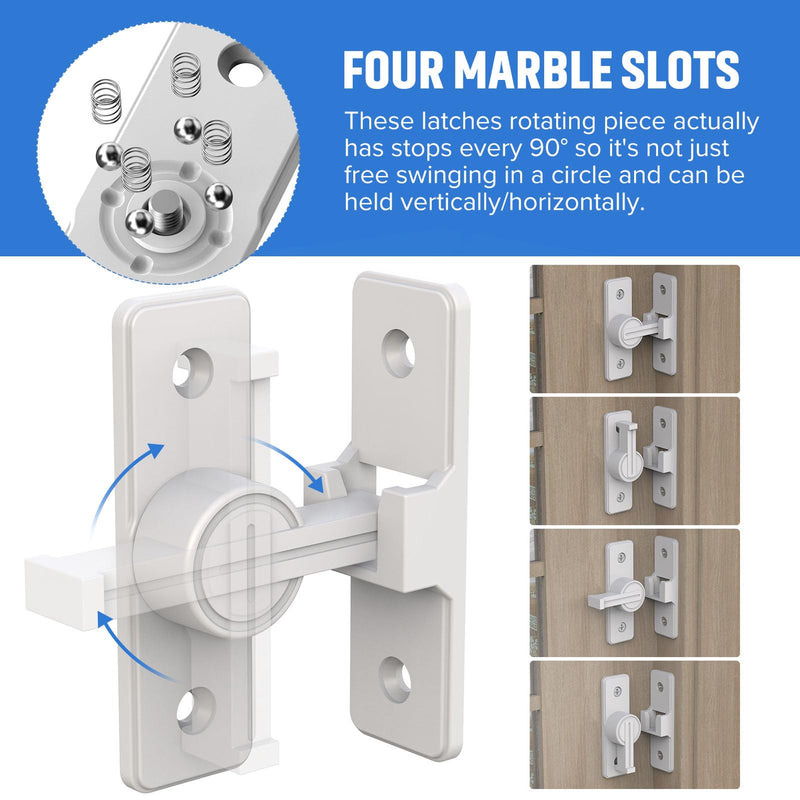 90 Degree Flip Barn Door Lock, Heavy Duty Sliding Gate Latches Locks for Garden, Bathroom, Garage, Sliding Doors (1 Pack White) 1 Pack White