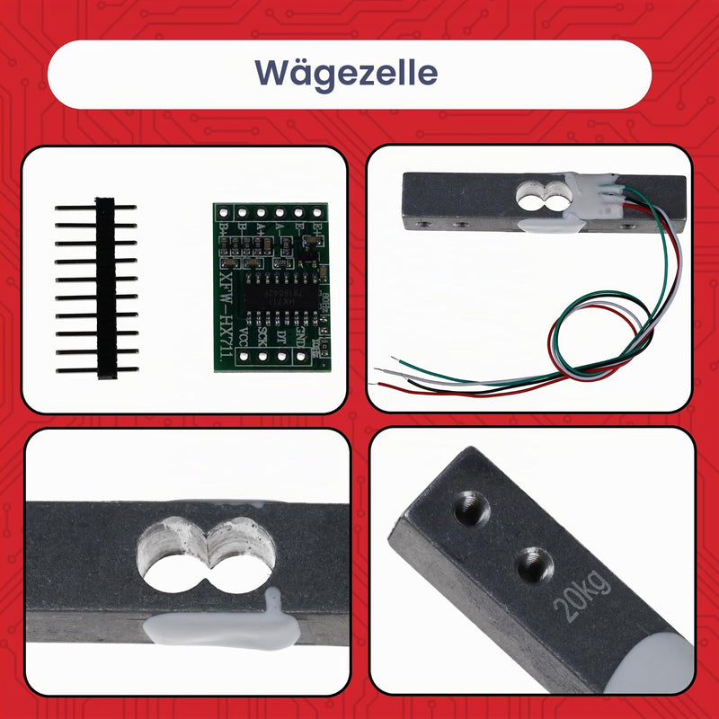 AZDelivery 1 x Load Cell 20kg with HX711 Module - Precision Weight Measurement Sensor Compatible with Arduino & Raspberry Pi - Set Includes Amplifier ADC for Force Measurement