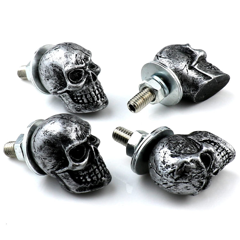 Skull License Plate Screws Universal Car Truck Motorcycle License Plate Frames Bolts Fasteners 4 Pack Trim Replacement Kit (Silver) Silver