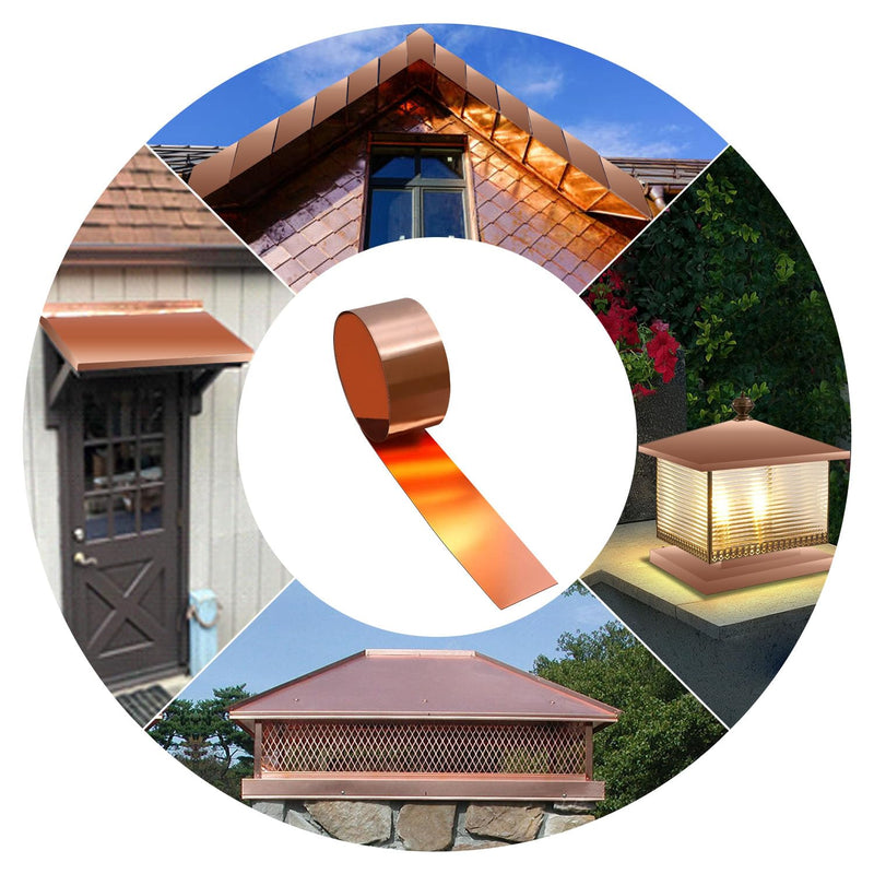 Copper Sheet Roll, 1000x200x0.5mm Copper Flashing Roll, 25 Gauge Thick Pure Copper Plate & Strip for Roofing, DIY Projects, House Repair, Crafts and Metal Working 1000mm x 200mm x 0.5mm 1
