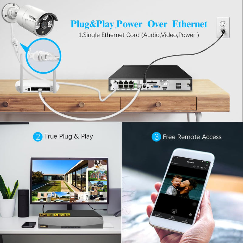 OOSSXX (5.0MP POE Extend Camera with 60 feet Cable) Microphone Inside Outdoor/Indoor Video Surveillance Security Waterproof Wired POE Camera, Just Extend POE Kits