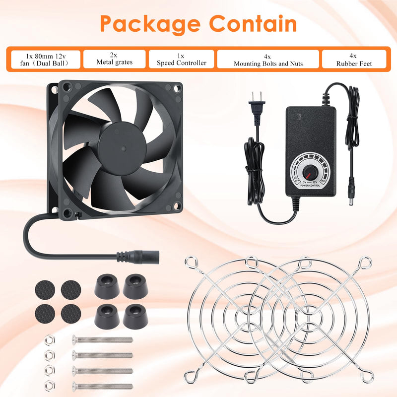 80mm Small Computer Fan with AC Plug, 110V 120V 220V 240V Fan with Speed Controller, Cooling for Gaming PC, Modem, Cabinet, Terrarium, Greenhouse 3.1x3.1x1.0in