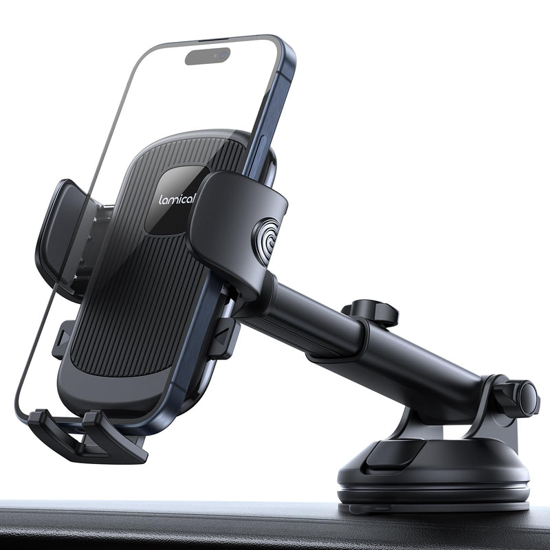 Lamicall Car Phone Holder - [Strongest Military-Grade Suction Cup] 360° Rotation Phone Holders for Your Car Quick Release Adjustable Car Phone Mount Dashboard for iPhone 16 Galaxy Smartphone Truck Black