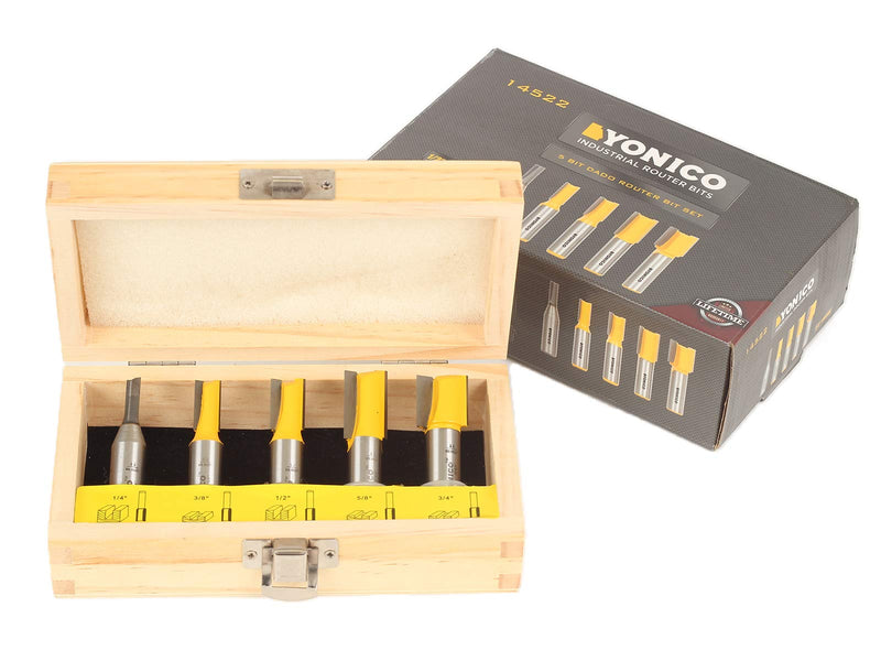 YONICO Straight Router Bits Set 5 Bit 1/2-Inch Shank 14522 5 Bit Set - 1/2" Shank
