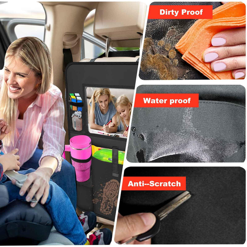 Car Backseat Organizer 2 Pack, Car Seat Back Organizers Storage Kick Mat Seat Protector, Car Seat Back Protectors with Clear 10" Tablet Holder + 5 Storage Pockets Back seat Organizer for Kids