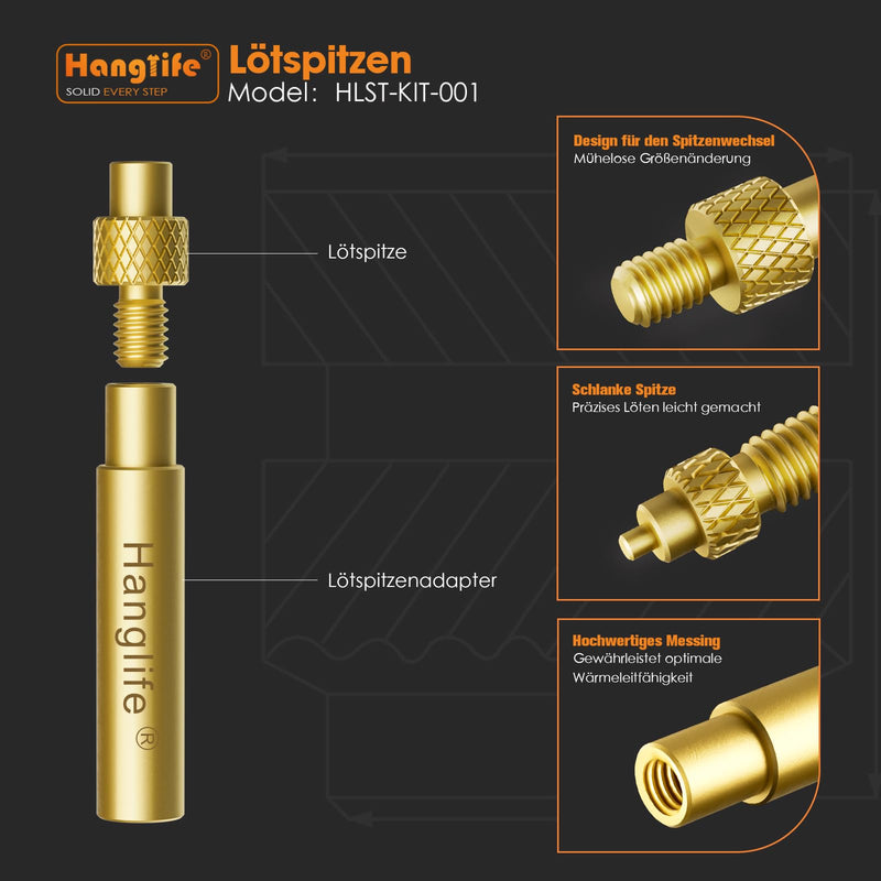HANGLIFE Soldering Tips Melting Aid for Thread Inserts / Melting Nuts M2 M2.5 M3 M4 M5 M6 M8, Soldering Iron Tips Compatible with 900M, T18, Weller ST Series Soldering Tips - 3D Printer Accessories Tip Change - 7 Sizes
