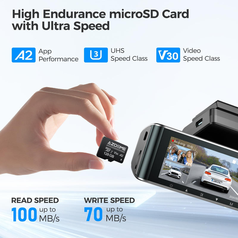 AZDOME 128GB Micro SD Card microSDXC Memory Card for AZDOME M550 GS63H Pro PG17-4K M550 Pro M200 M330 M300S M01 Pro Dash Cam Full HD & 4K UHD, U3, A2, V30