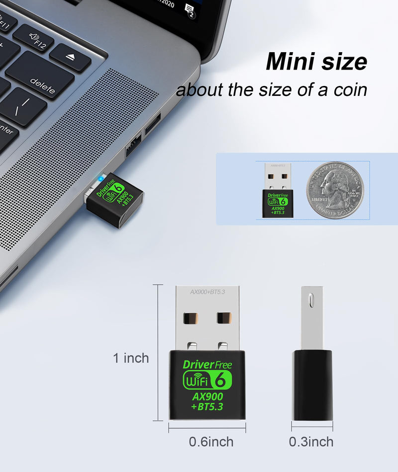 USB WiFi 6 & Bluetooth 5.3 Adapter for Desktop PC,AX900Mbps Dual Band 5/2.4Ghz Wireless Network Adapter ，Built-in Driver for PC/Laptop/Desktop 4dBi Antenna Compatible with Windows 10/11