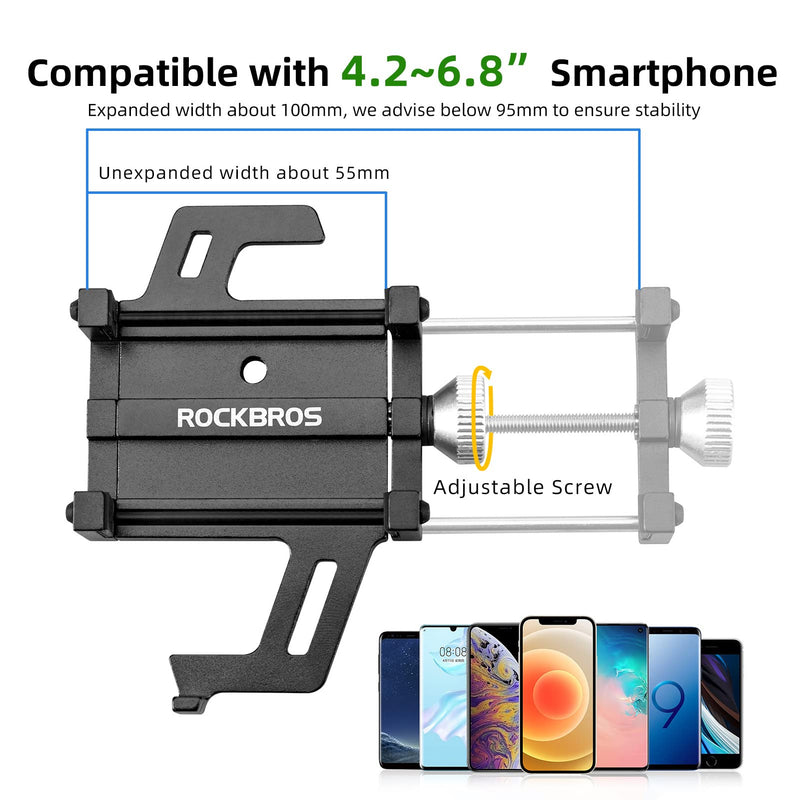 ROCKBROS Bike Phone Mount Holder Motorcycle & Bicycle Handlebar Cell Phone Holder 360° Rotatable Aluminum Phone Clip for iPhone 11 12 13 Pro Max Mini X XR Xs Plus Samsung S21 S20 S10 Black