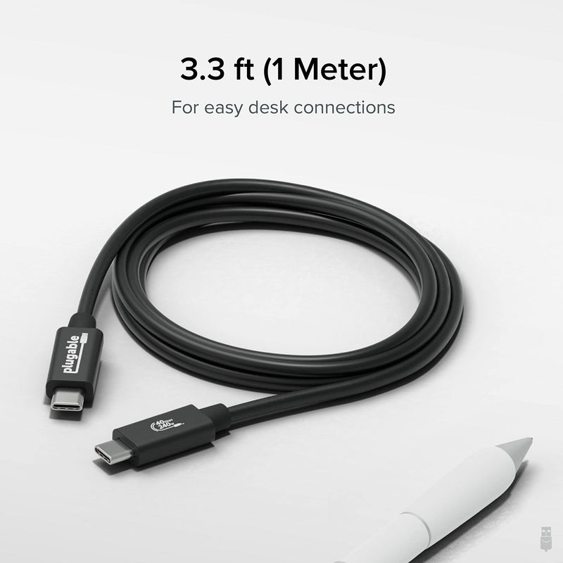 Plugable USB C Cable, 240W Charging Cable 40Gbps, 4K 120Hz, 8K 60Hz USB-C Monitor, iPhone, MacBook, iPad, Samsung Galaxy, 3.3 Feet (USBC-240W-1M) 1 meter