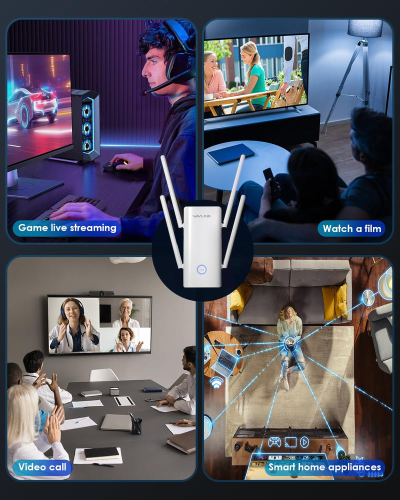 WAVLINK AX3000 WiFi 6 Extender - Internet Extender WiFi Booster with 5 High-Gain Antennas & Beamforming, Dual Band Whole Home Coverage, Gigabit Port, Repeater/AP/Router Mode for 256 Devices