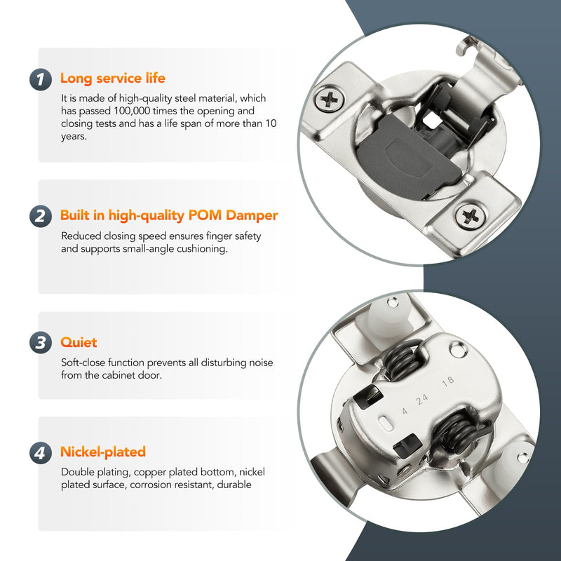 10 Pack (5 Pairs) 5/8" Overlay Soft Close Cabinet Hinges, Satin Nickel Stainless Steel Concealed Hinges with 3D Self-Closing for Face Frame Doors & Kitchens 5/8 inch overlay 10