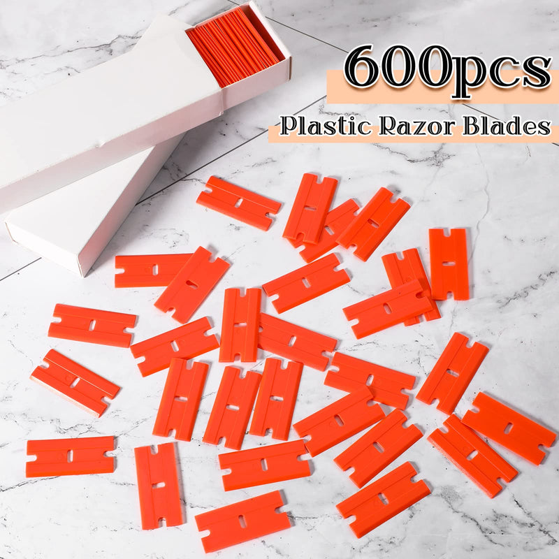 Honoson 300 Pieces Plastic Razor Blade Scraper Blades Plastic Scraper Tools Double Edge Razor Blades with a Tip Slot Edge Blades for Removing Decals, Stickers, Cleaning Window Glass (Orange) Orange