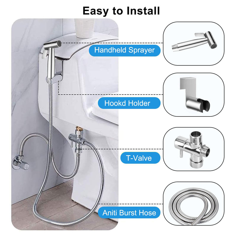 Handheld Bidet Sprayer for Toilet, Premium Stainless Steel Bathroom Bidet Attachment, Adjustable Water Pressure Control for Feminine Wash,Cloth Diaper for Baby Wash, Support Wall or Toilet Mount