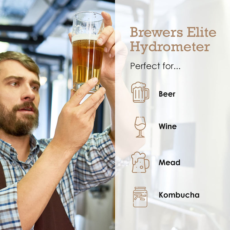 Brewer's Elite Hydrometer - for Home Brew Beer, Wine, Mead and Kombucha - Deluxe Triple Scale Set, Hardcase and Cloth - Specific Gravity ABV Tester (Hydrometer & Glass Test Jar Kit) Hydrometer & Glass Test Jar Kit
